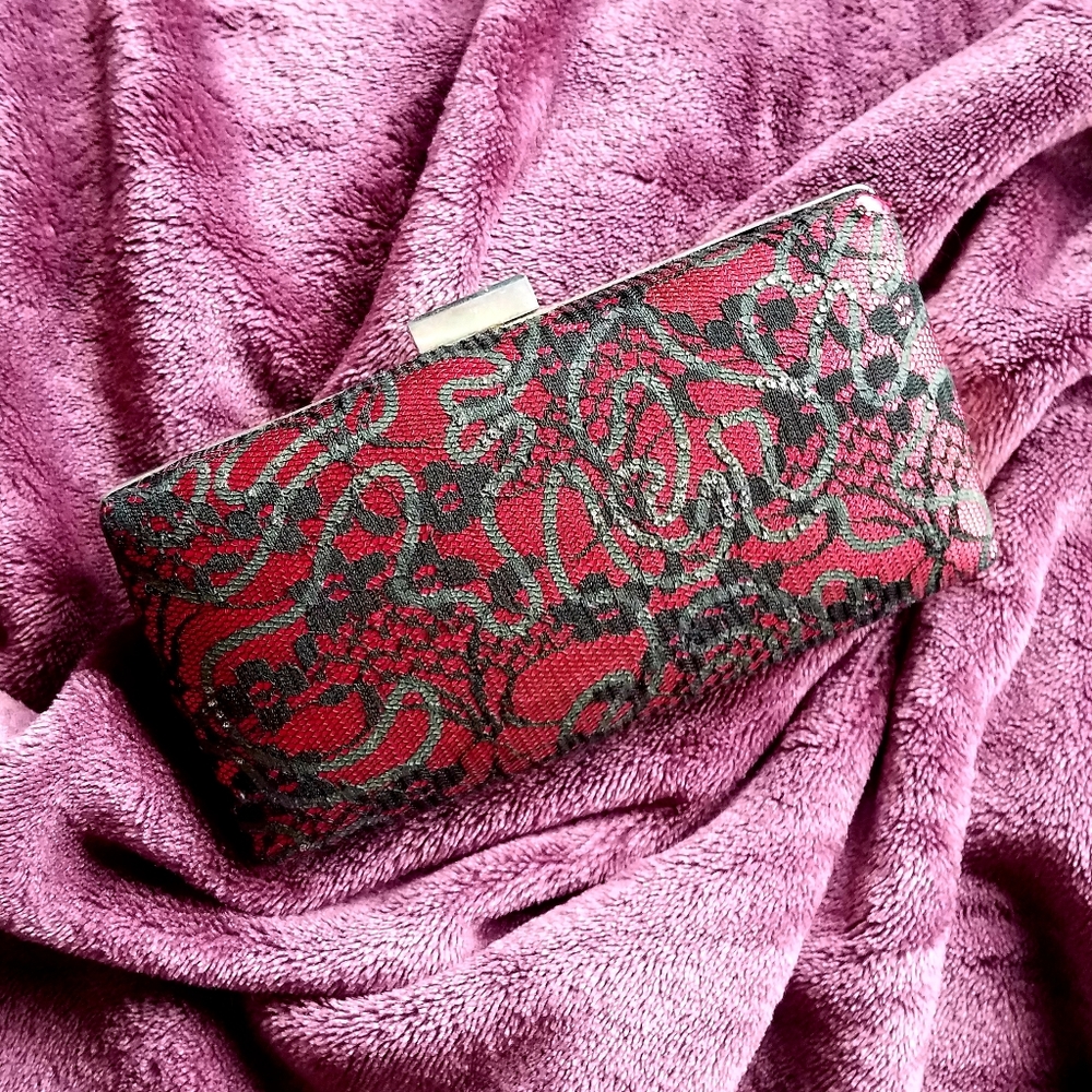 Lulu Townsend Magenta Satin Lace Overlay Clutch